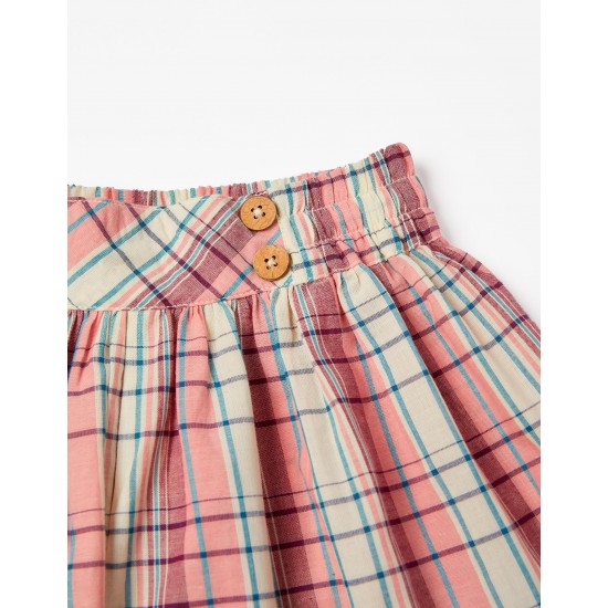 CHECKERED COTTON SHORTS FOR GIRL, PINK/BEIGE
