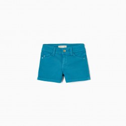 COTTON TWILL SHORT FOR GIRL, BLUE