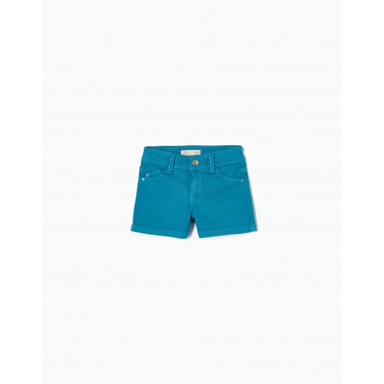 COTTON TWILL SHORT FOR GIRL, BLUE
