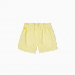 SHORT WITH ENGLISH EMBROIDERY FOR GIRL, YELLOW