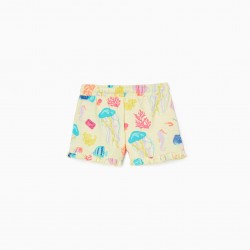 COTTON SHORTS FOR GIRL 'SEA CREATURES', YELLOW