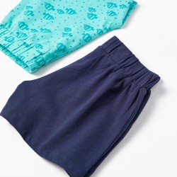 PACK 2 COTTON SHORTS FOR GIRL, DARK BLUE/WATER GREEN