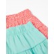 PACK 2 COTTON SKIRTS FOR GIRLS, CORAL/WATER GREEN