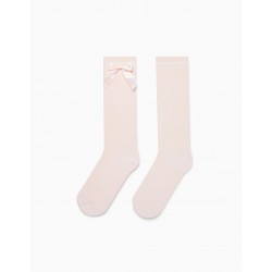 HIGH STOCKINGS WITH TIE FOR GIRL, PINK