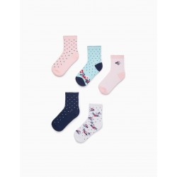 PACK 5 PAIRS OF COTTON SOCKS FOR GIRL, PINK/BLUE