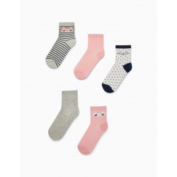 PACK 5 PAIRS OF COTTON SOCKS FOR GIRL 'KITTY', MULTICOLOR