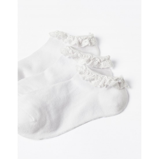 PACK 3 PAIRS OF SOCKS WITH LACE FOR GIRL, WHITE