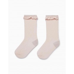 HIGH STOCKINGS WITH LACE AND LUREX FOR GIRL, PINK