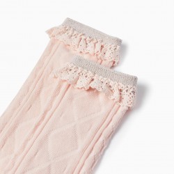HIGH STOCKINGS WITH LACE AND LUREX FOR GIRL, PINK