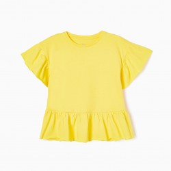 COTTON T-SHIRT WITH RUFFLES FOR GIRL, YELLOW