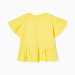 COTTON T-SHIRT WITH RUFFLES FOR GIRL, YELLOW