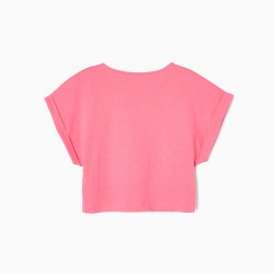 CROPPED COTTON GIRL T-SHIRT 'ICE CREAM', PINK