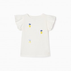 SEQUINED COTTON T-SHIRT FOR GIRLS, WHITE