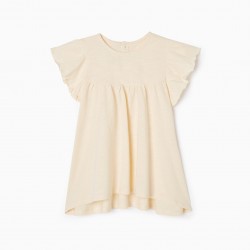 COTTON T-SHIRT WITH RUFFLES FOR GIRL, BEIGE