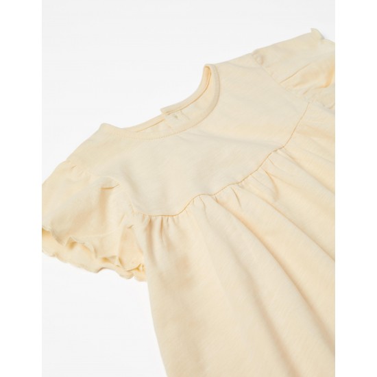 COTTON T-SHIRT WITH RUFFLES FOR GIRL, BEIGE