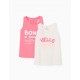 PACK 2 COTTON TOPS FOR GIRL 'HELLO SUNSHINE', WHITE/PINK