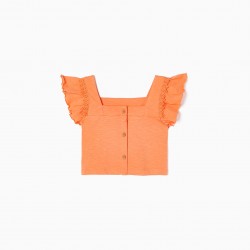 COTTON TOP WITH LACE FOR GIRL, ORANGE