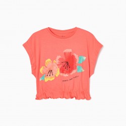 COTTON T-SHIRT FOR GIRL 'POPPY', CORAL