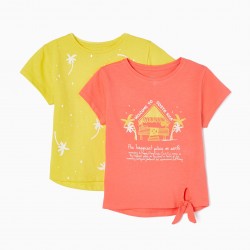 PACK 2 COTTON T-SHIRTS FOR GIRLS 'COSTA RICA', YELLOW/CORAL