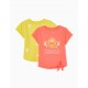 PACK 2 COTTON T-SHIRTS FOR GIRLS 'COSTA RICA', YELLOW/CORAL