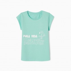 COTTON T-SHIRT FOR GIRL 'PURA VIDA', WATER GREEN