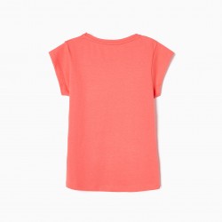 COTTON T-SHIRT FOR GIRL 'HIBISCUS FLOWER', CORAL