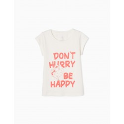COTTON T-SHIRT FOR GIRL 'LAZY', WHITE