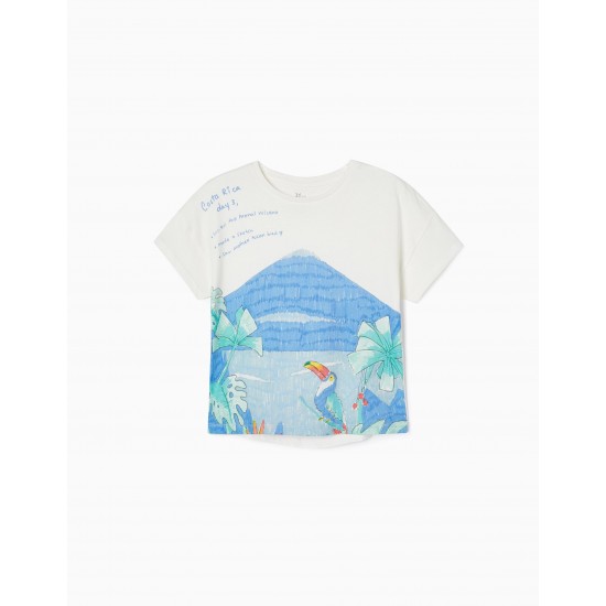 COTTON T-SHIRT FOR GIRL 'COSTA RICA', WHITE