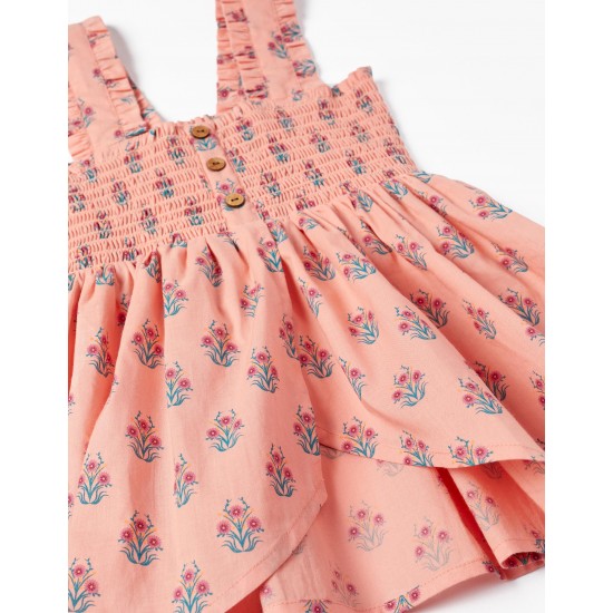 FLORAL TOP OF SUSPENDERS FOR GIRL, CORAL