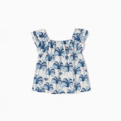 COTTON TOP FOR GIRLS 'PALM TREES', WHITE/BLUE
