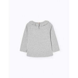 LONG SLEEVE T-SHIRT IN BABY COTTON GIRL, GREY/PINK
