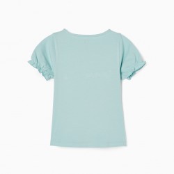 COTTON T-SHIRT FOR GIRL 'ISLAND LIFE', WATER GREEN