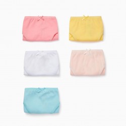 PACK 5 SMOOTH COTTON PANTIES FOR GIRL, MULTICOLORED