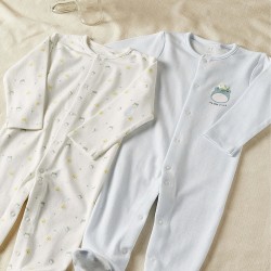 PACK 2 COTTON BABYGROWS FOR NEWBORN 'FROG', WHITE / BLUE