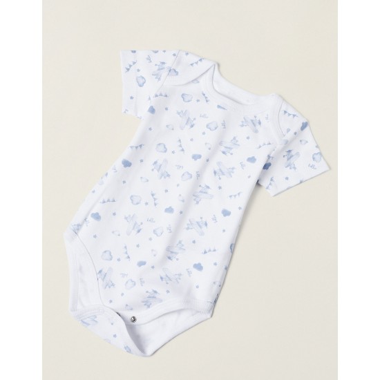 PACK 5 COTTON BODIES FOR BABY AND NEWBORN 'AIRPLANES', BLUE/WHITE