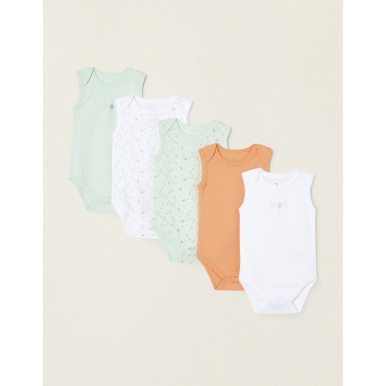 PACK 5 COTTON BODIES FOR BABY AND NEWBORN 'SEA FRIENDS', ORANGE / WHITE / GREEN