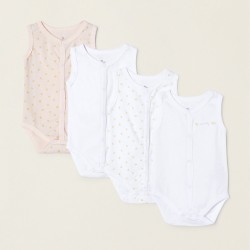 PACK SLEEVELESS COTTON BODIES FOR BABY AND NEWBORN, PINK/WHITE