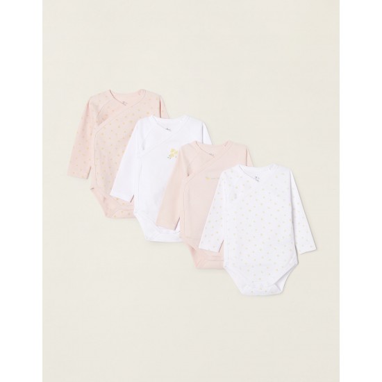 PACK 4 COTTON BODIES FOR BABY GIRL 'FLOWERS', WHITE / PINK