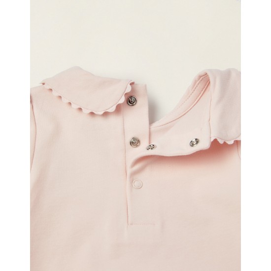 SHORT SLEEVE BODY IN COTTON FOR NEWBORN, PINK