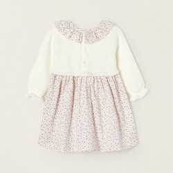 TWO KNITTED DRESS FOR NEWBORN, WHITE/FLORAL