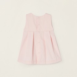 TWILL DRESS WITH BOWS FOR NEWBORN, LIGHT PINK