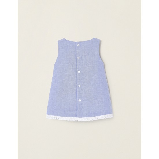 OXFORD FABRIC DRESS WITH ENGLISH EMBROIDERY FOR NEWBORN, BLUE