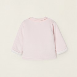 VELVET JACKET WITH COTTON RUFFLE FOR NEWBORN, PINK