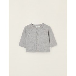COTTON KNITTED JACKET FOR NEWBORN, LIGHT GREY