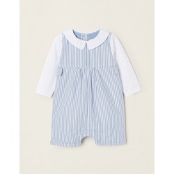 STRIPED JUMPSUIT WITH COTTON LINING FOR NEWBORN, WHITE/BLUE