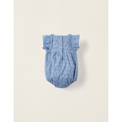COTTON JUMPSUIT WITH ENGLISH EMBROIDERY FOR NEWBORN 'YOU&ME', BLUE
