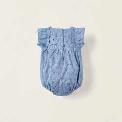 COTTON JUMPSUIT WITH ENGLISH EMBROIDERY FOR NEWBORN 'YOU&ME', BLUE