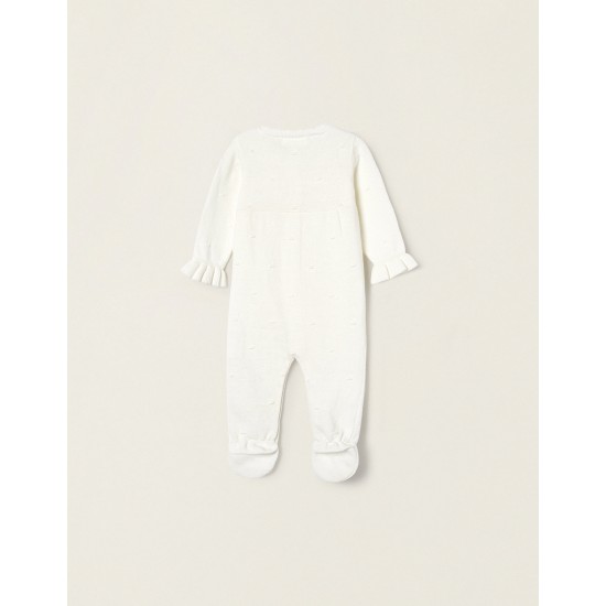 KNITTED FUR WITH RUFFLES FOR NEWBORN, WHITE