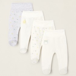 PACK 4 COTTON PANTS WITH BABY FEET 'FROGS AND CHICKS', WHITE/GREY