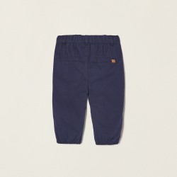 COTTON PANTS WITH KNITTED LINING FOR NEWBORN, BLUE